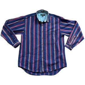 Colours by Alexander Julian Navy Striped Cotton Button Down Shirt Medium
